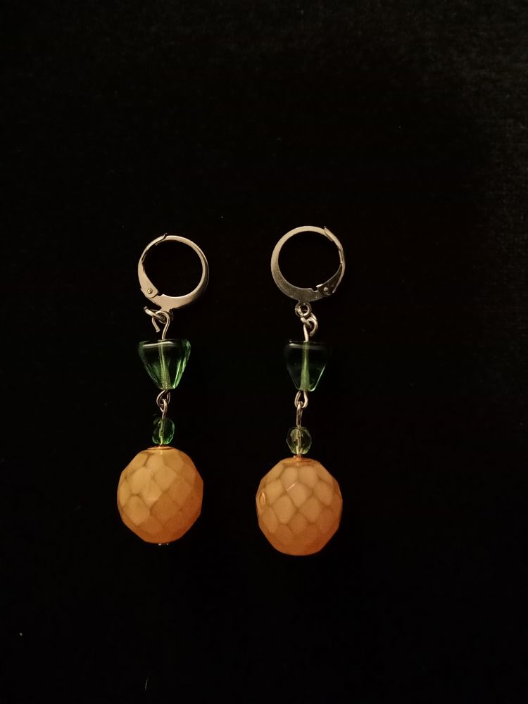 Glass beaded earrings in the shape of a pineapple