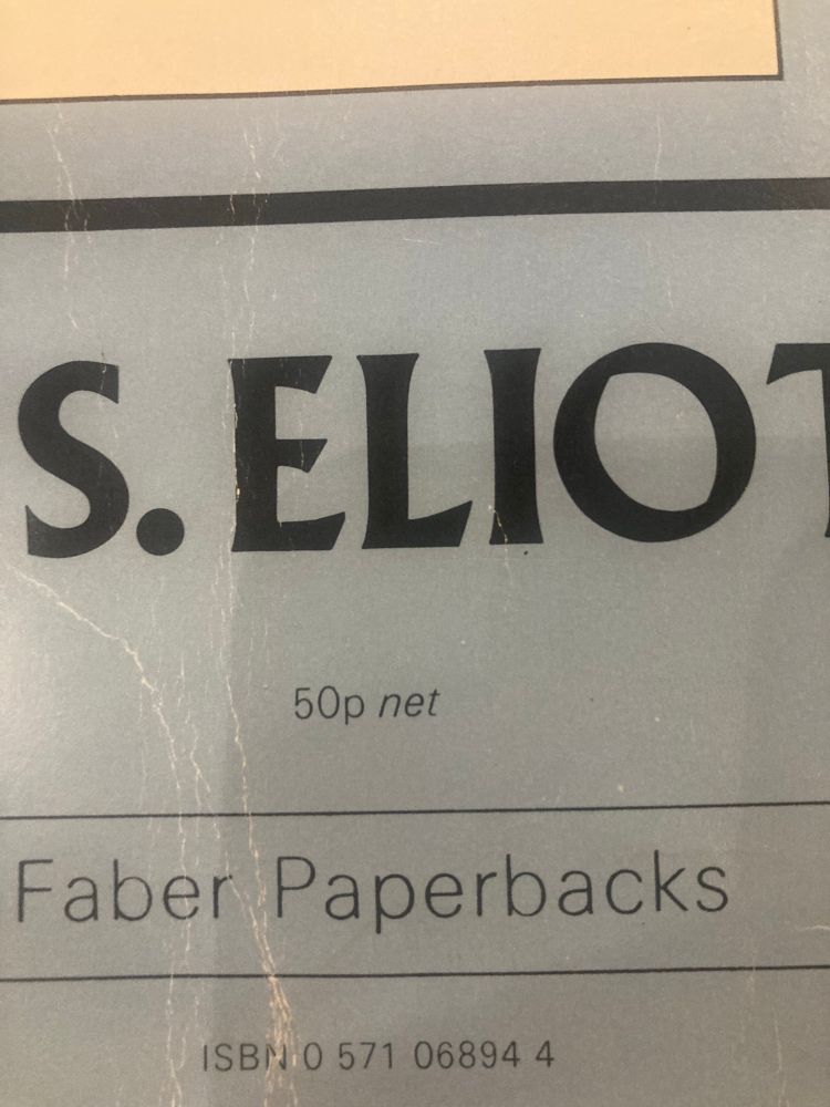 Detail from the back cover of the Faber paperback edition of Four Quartets, which apparently cost “50p net”