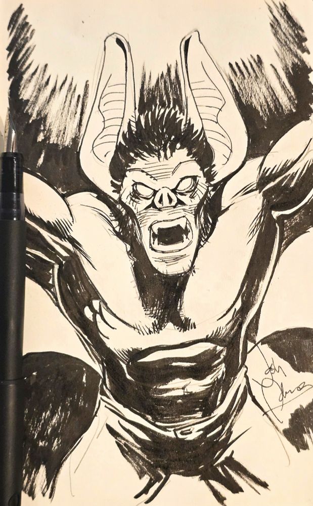 Ink sketch of Man-Bat done in a sketchbook.