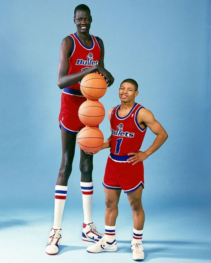 Repeated picture of 7'7" Minute Bol standing next to 5'3" Mugsy Bogues.