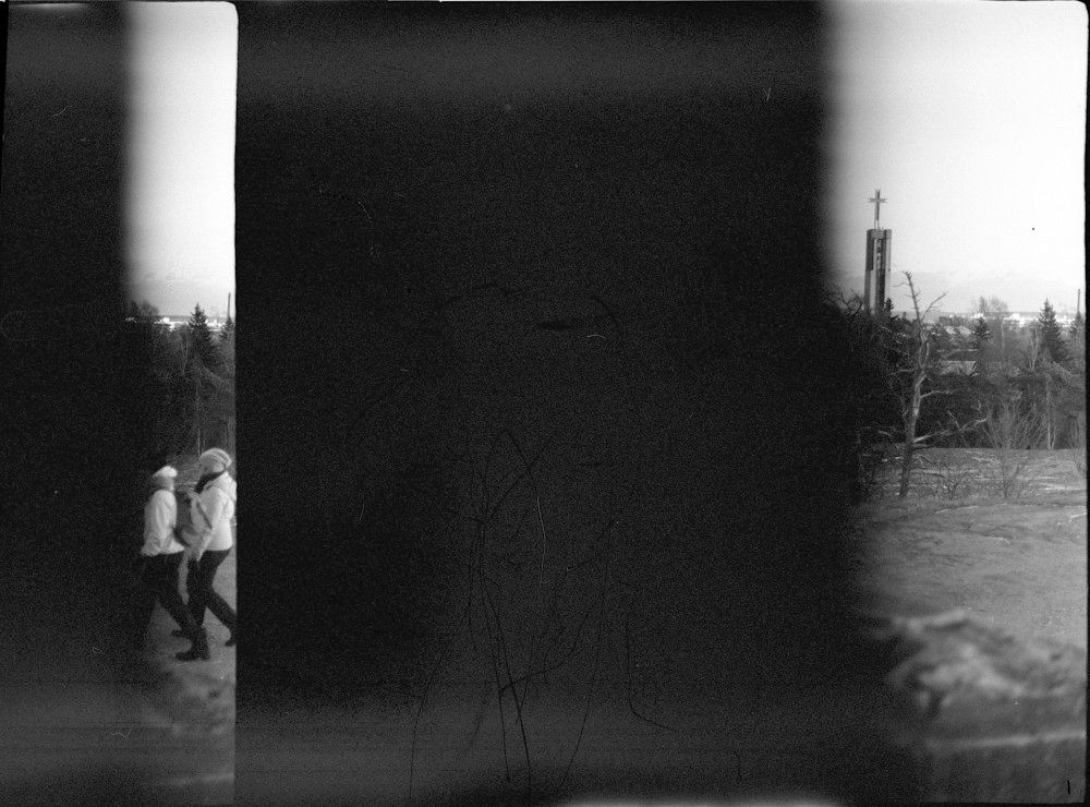 a scan of medium format film with parts of two frames missing due to a development failure