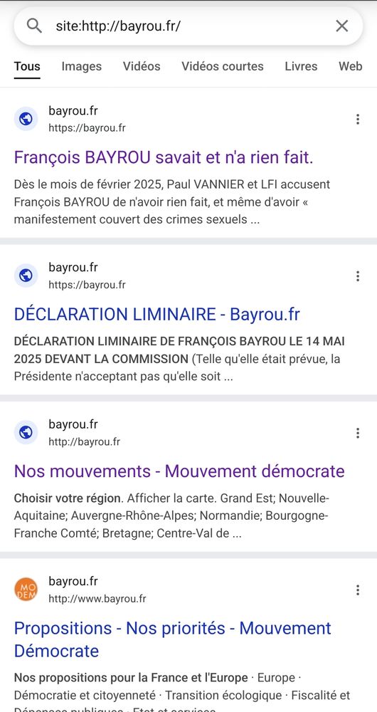 Recherche Google sur le site Bayrou.fr