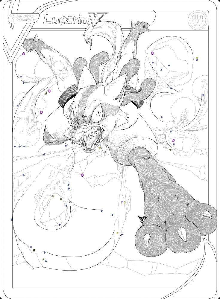 screenshot of a game called free rider - a pokémon card featuring lucario bursting out of the card with cracked earth exploding around