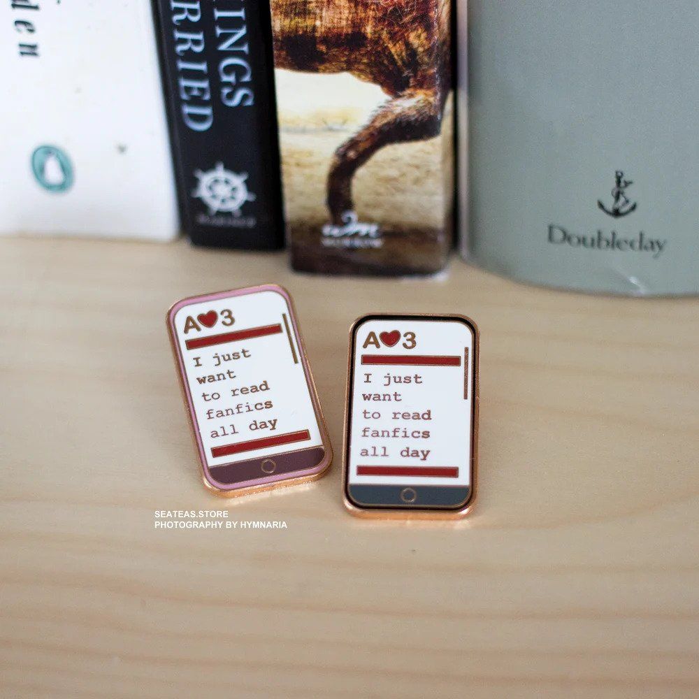 AO3 inspired fanfic enamel pins

"I just want to read fanfics all day"