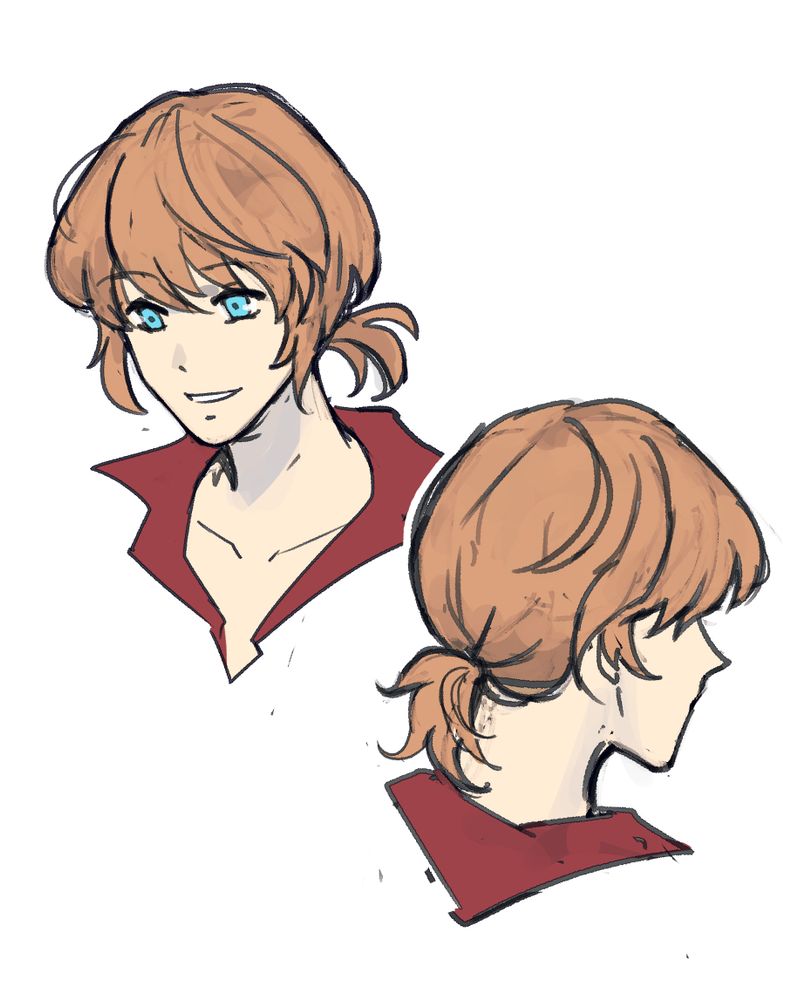 Head shot doodles of Joshua Rosfield from Final Fantasy 16 with a small ponytail