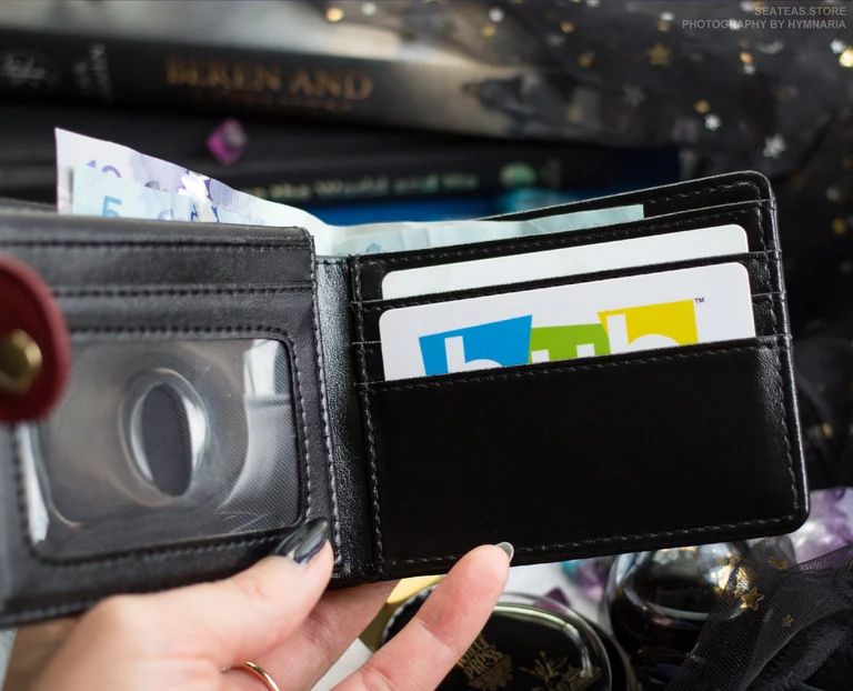 Inside of a bifold wallet showing the card slots.