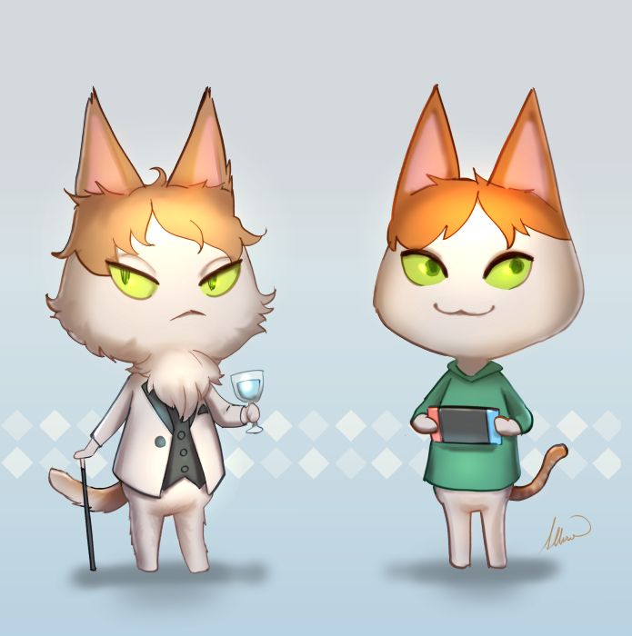 digital sketch of two cats drawn in the Animal Crossing series style