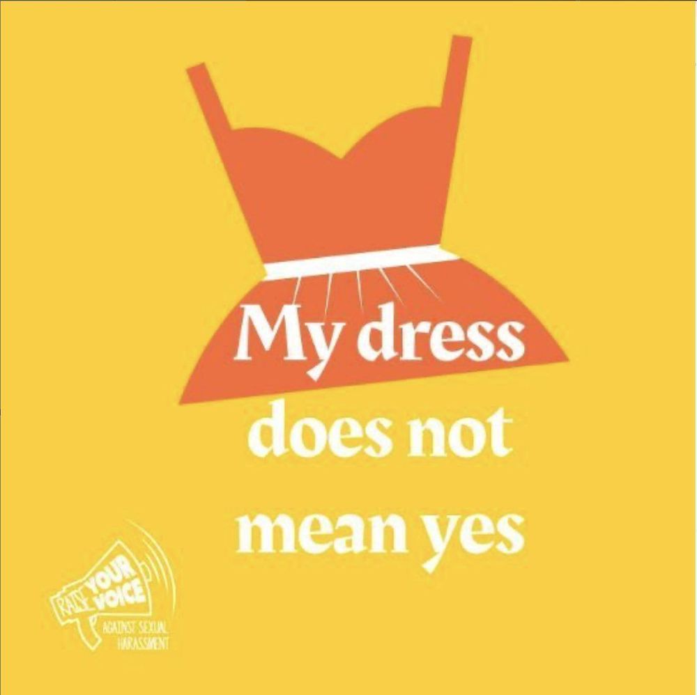 My dress does not mean yes text over an orange illustrated dress. 