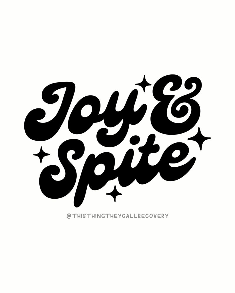black handwritten text reads ‘joy & spite’ The text is surrounded by a few star shapes.