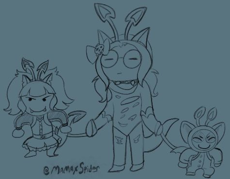 Gwenaell using safety harnesses on Yakufo and PsychoSynth. This sketch was inspired by a well known meme.