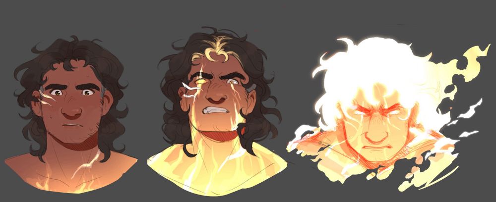 Headshots of alekos activating his divine rage