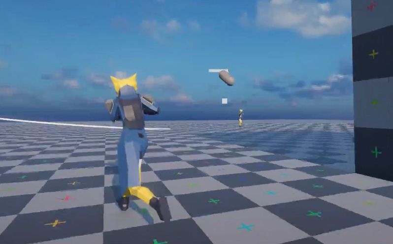 Screenshot of a game, furry character holding a gun while running