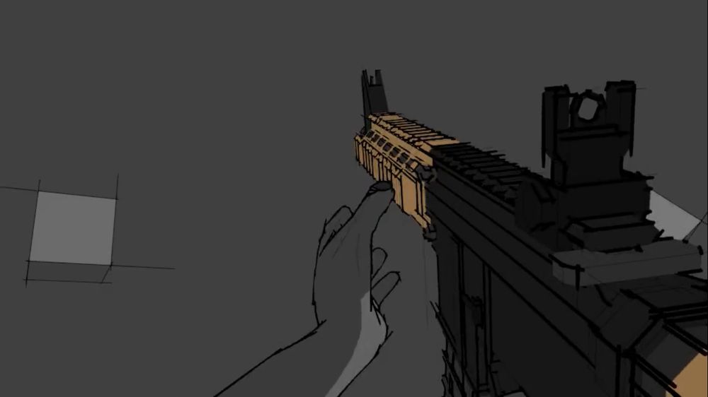 A rotoscoped gun, mid-reload