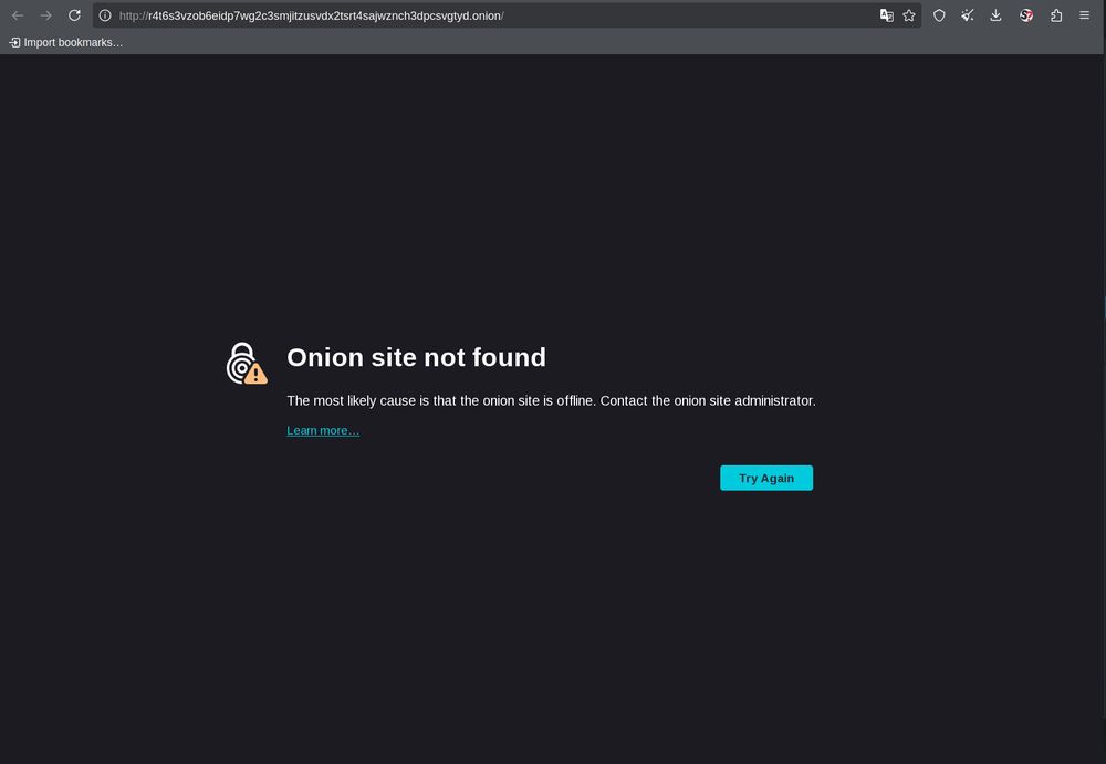 Headed to the .onion website linked on the clearnet website, however it came up with an error "
Onion site not found
The most likely cause is that the onion site is offline. Contact the onion site administrator."