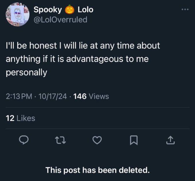 The tweet from LolOverruled who was outted as a sex pest, and made up that his victims lie all the time as a way to get people to not believe his victims 