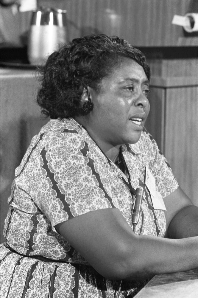 Fannie Lou Hamer speaks at the Democratic National Convention, Atlantic City, New Jersey, August 1964.