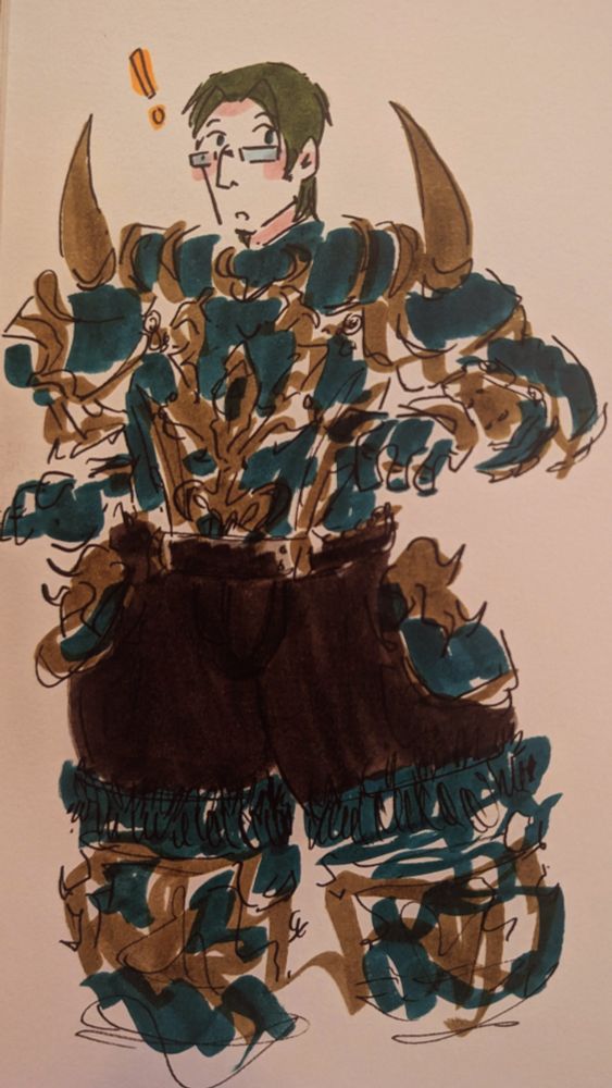 small hand drawn cartoon of lyngwyb looking very surprised 