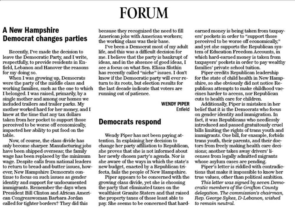 Screen shot of Valley News forum page.