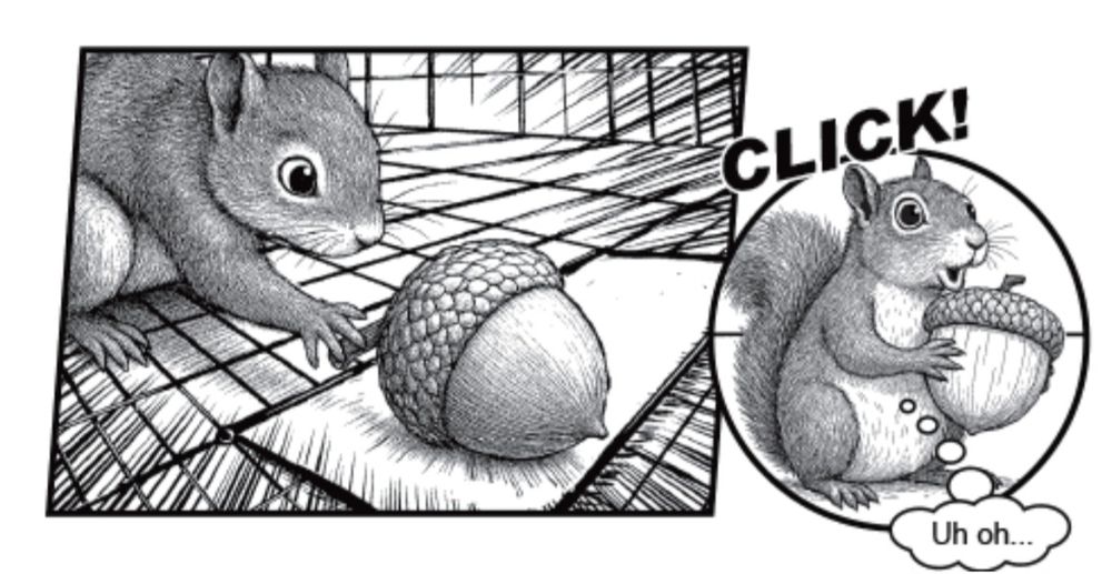 Squirrel grabbing an acorn in a Chick tract
