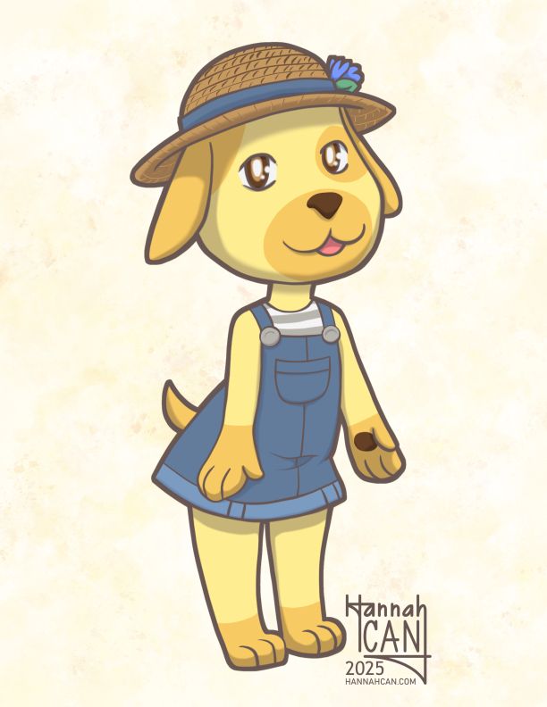 Illustration of animal crossing villager Goldie.