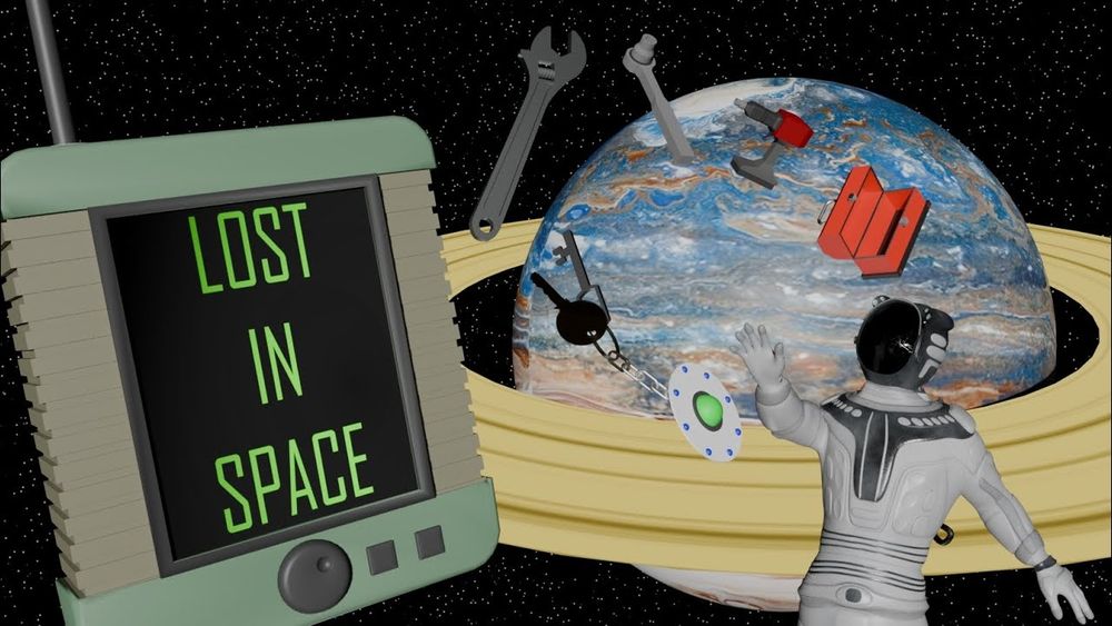 Thumbnail for Irish John's 3D animation called "Lost In Space," showing an astronaut losing tools in front of a giant ringed planet