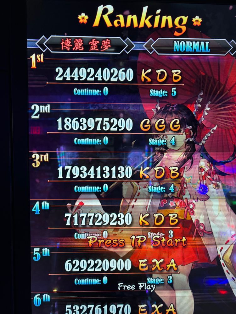 Touhou Sakura Fantastica high score table 