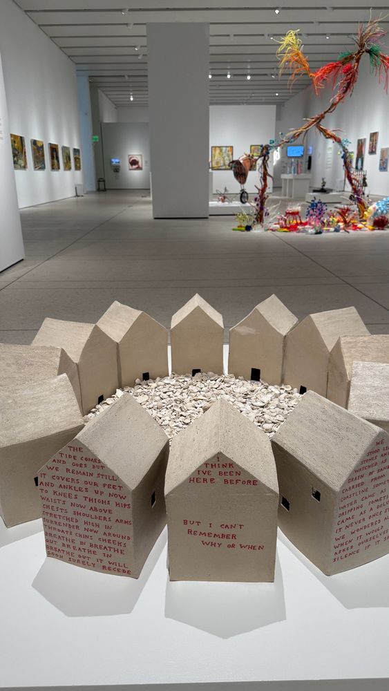 View of the Skywalk exhibit at Tampa Museum of Art - multiple pieces of contemporary art 