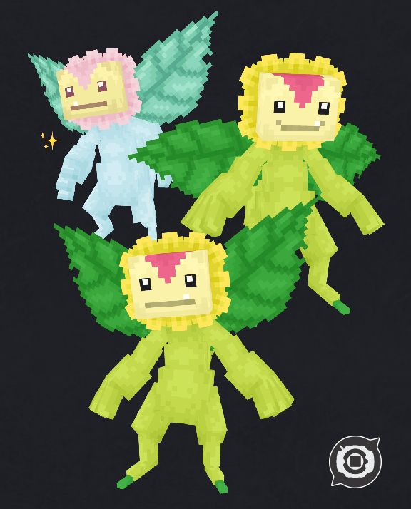 Model showcase of the digimon Sunflowmon, as part of the Minecraft mod named Digimobs
