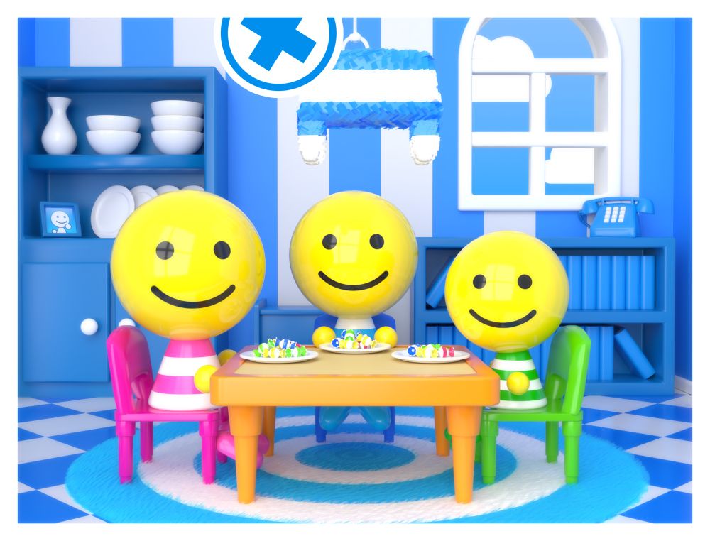 photo of a dollhouse with a family eating candy

the piñata hung over them is censored