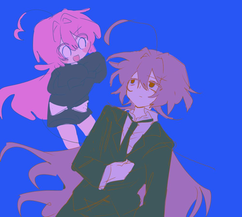 オリジナルキャラクター基い、UTAUの自音源のイラスト
虚ろげな目をして横になっている呉音クレに、虚像がダル絡みしています。