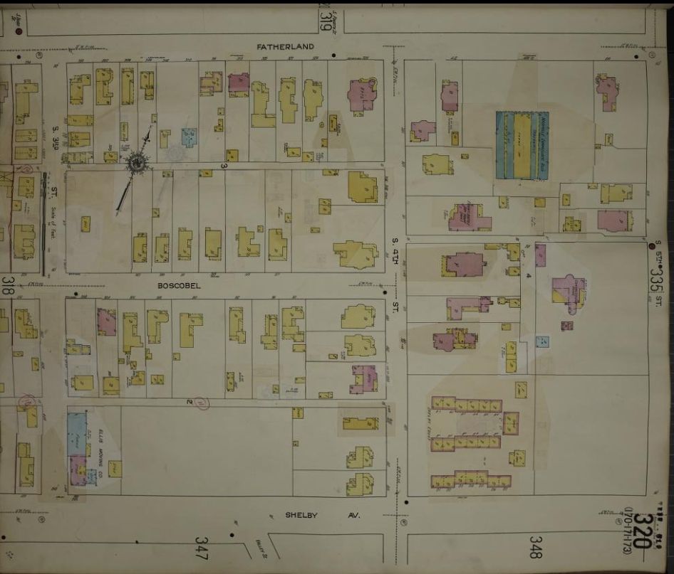 A Sanborn Map of Fatherland St and Shelby Ave from 3rd to 5th St.