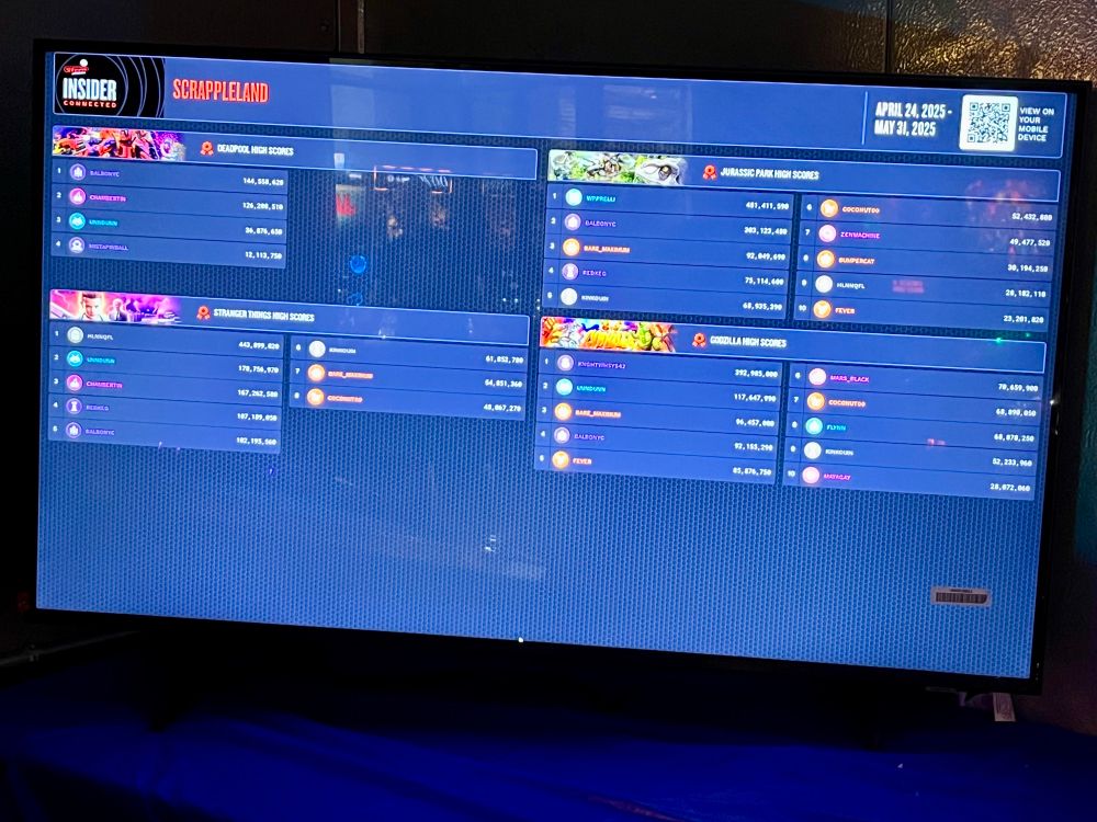 Pinball high scores on a tv.
