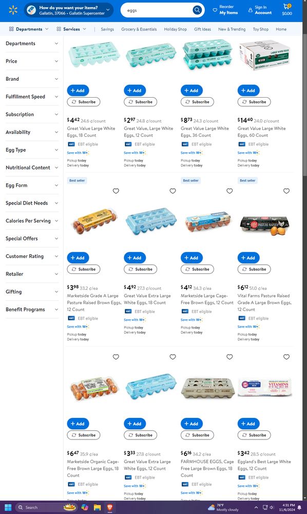 11/6/24 egg prices on walmart
