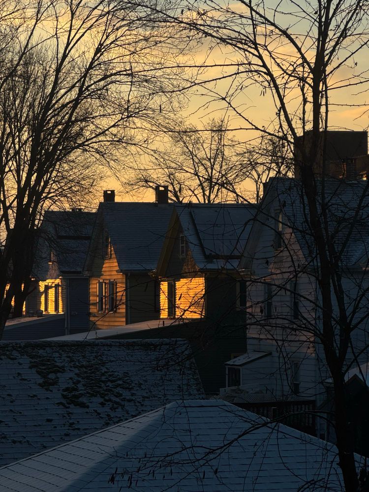 Winter homes warmed by orange light