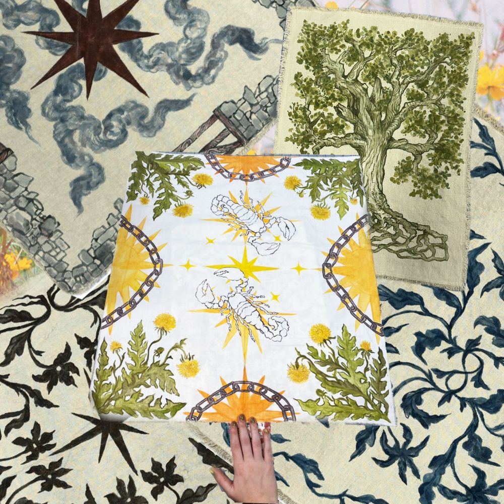 Hand painted tapestries by moth snow