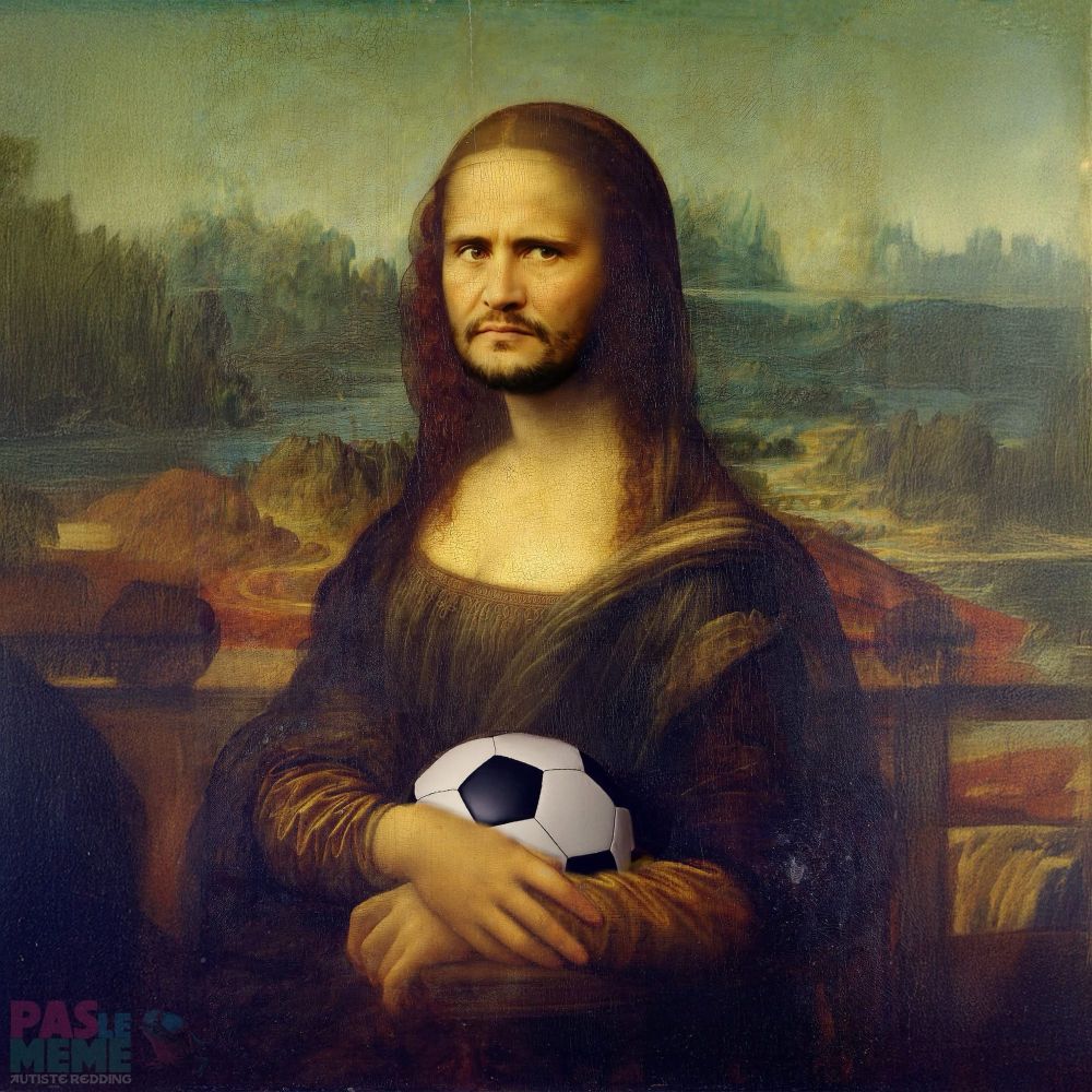 Une parodie de la Joconde. Le visage est celui d’un célèbre (quoiqu’ancien) footballeur.