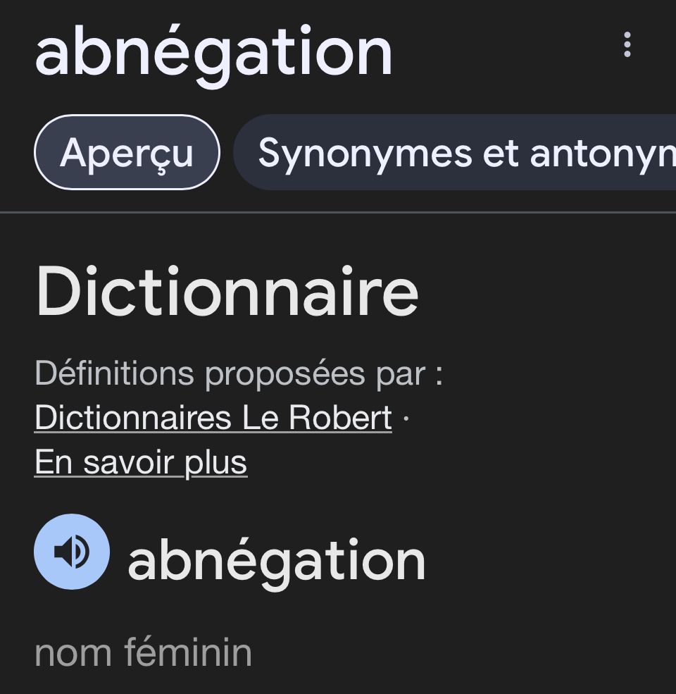 Capture d’écran Dictionnaire en ligne 
« Abnégation »