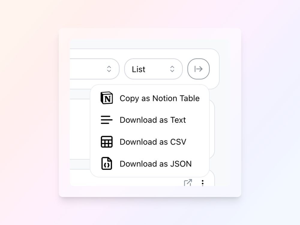 Shown are the different options to export bookmarks from usestacked.com