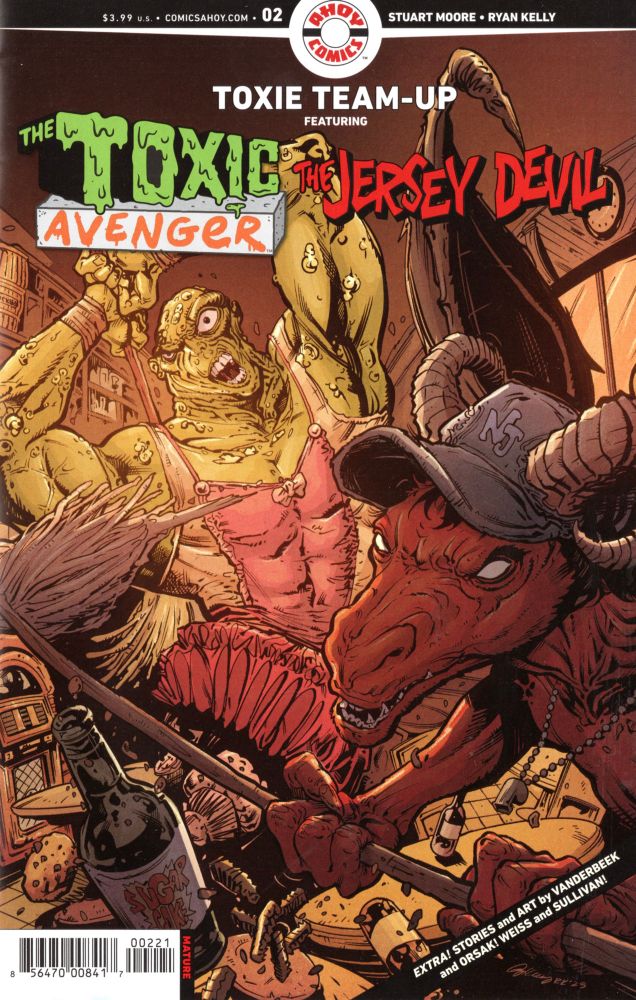 Cover art for Toxie Team Up issue 2 featuring The Toxic Avenger and The Jersey Devil battling in diner with mops