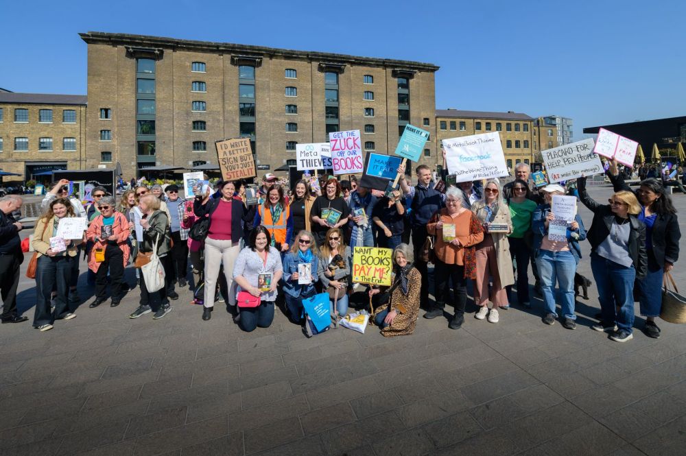 A fantastic turn out of around 150 book lovers and authors with a host of clever placards gathered in Granary Square. This is a group photo of with bonus daschund! 