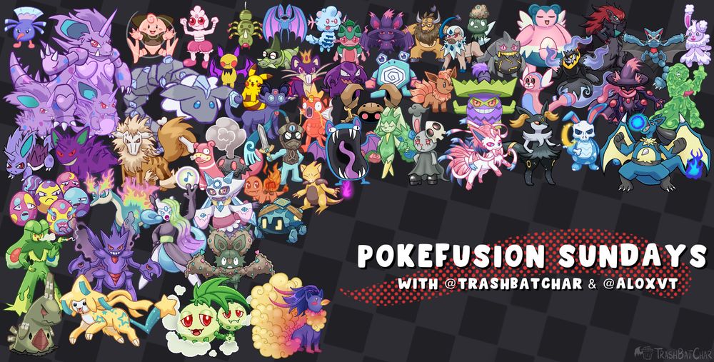 slighty outdated compilation image showing many of the Pokemon I've drawn as part of Pokefusion Sundays