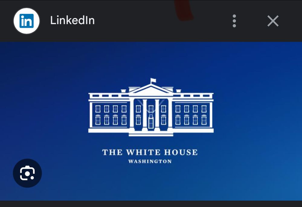Old White House LinkedIn logo showing drawing of White House with copy reading “The White House, Washington”