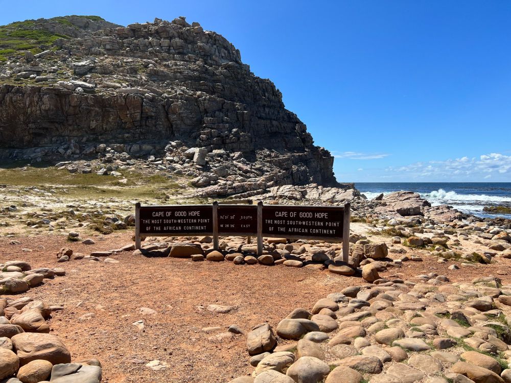 The sign at the Cape of Good Hope, announcing that you are, in fact, at the Cape of Good Hope.