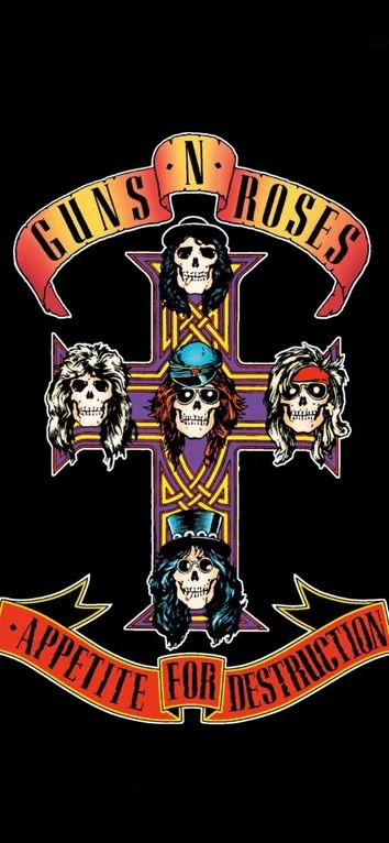 the cover to the guns 'n' roses album "appetite for destruction", formatted for cassette
