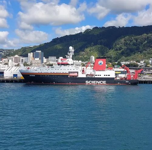 German research vessel "Sonne" in Wellington harbour, New Zealand, Feb. 15 2025. 