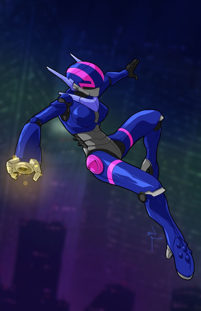 Digital illustration of Priss in her Knight Saber armor, from the anime Bubblegum Crisis
