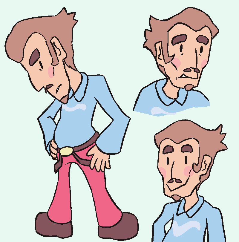 Flat coloured drawings of Duster from MOTHER 3.