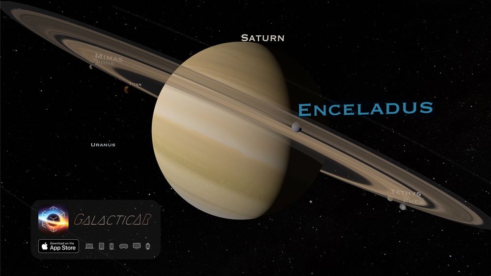 Screenshot of Saturn and its moons in the app GalacticAR