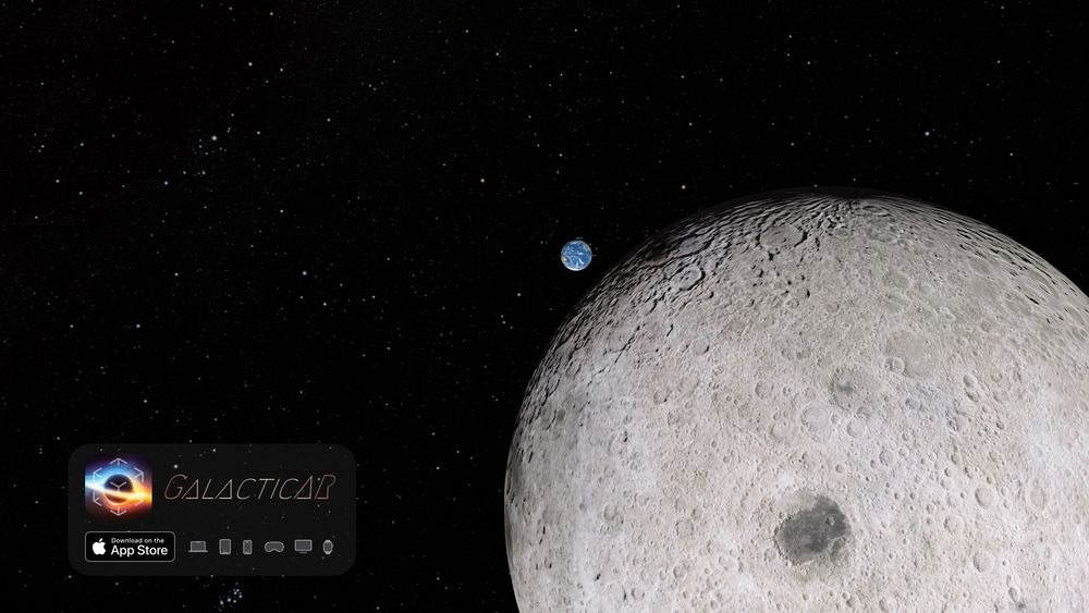 Screenshot of an Earth rise seen from the Moon in the app GalacticAR