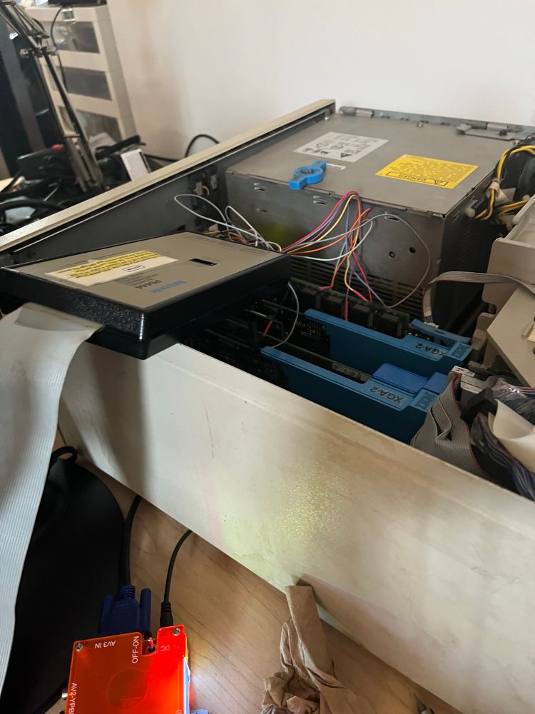 Probes and leads dangling precariously on a PS/2 9595